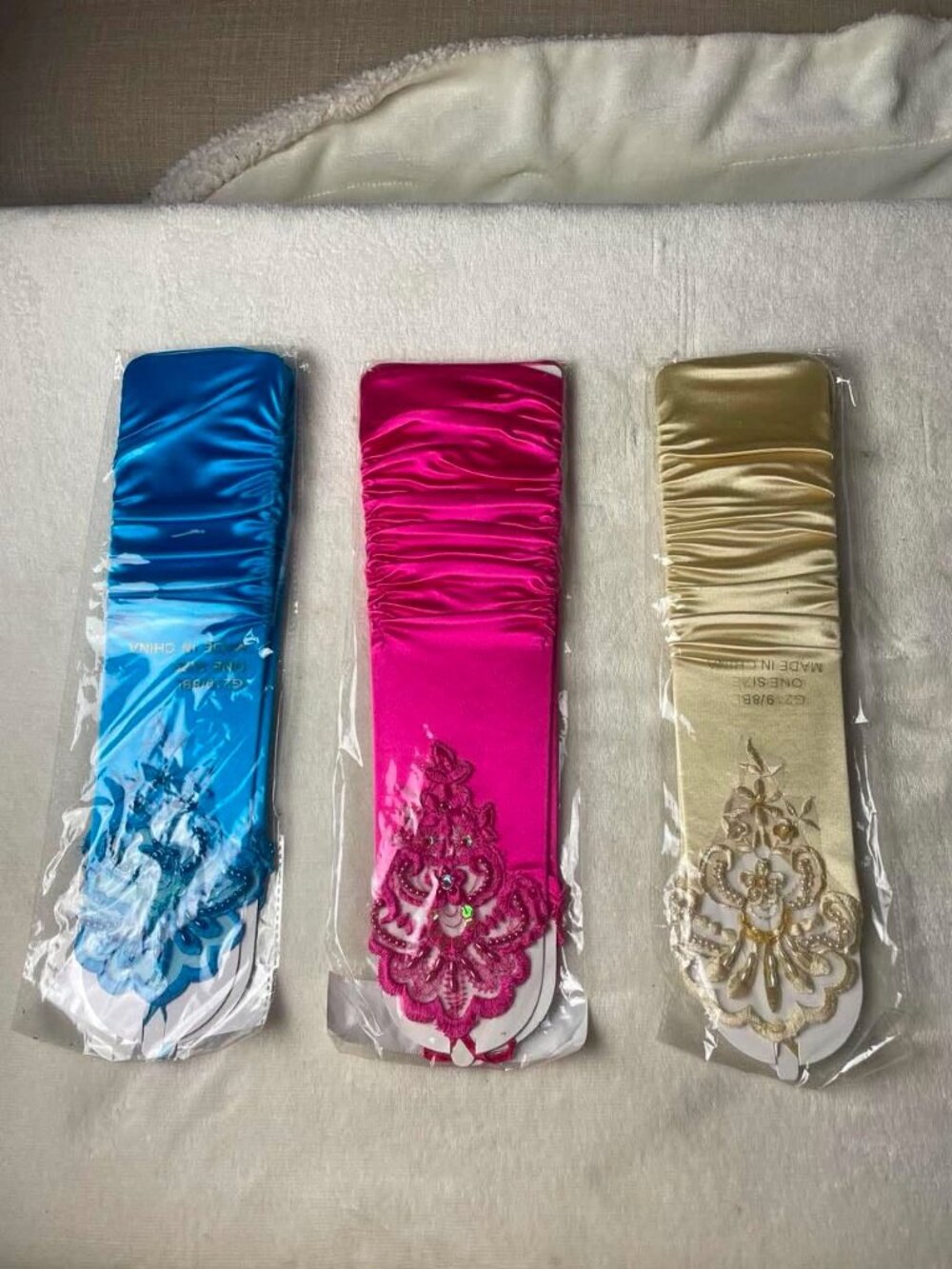 Choice of Color 1 Pair of New Adult Beaded Satin Elbow Length Fingerless Gloves